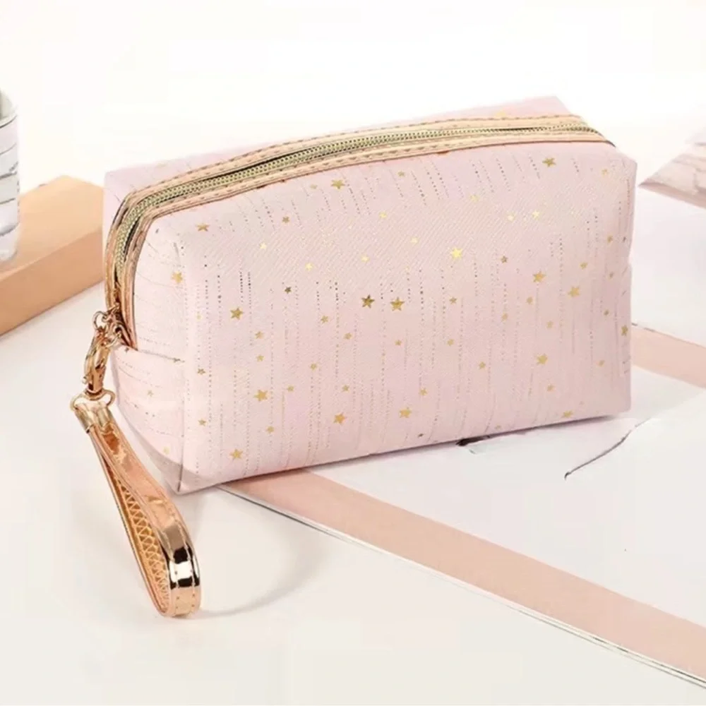 Star Pattern Cosmetic Bag Pink Gold